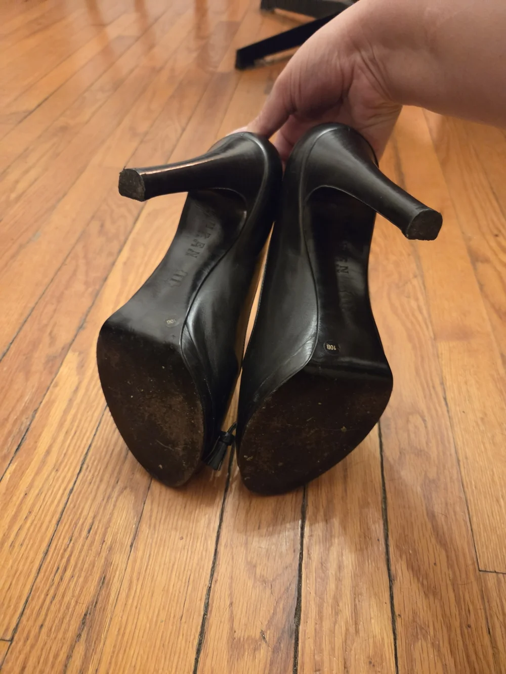 Ralph Lauren Black Leather Peep-Toe Tassel Heels